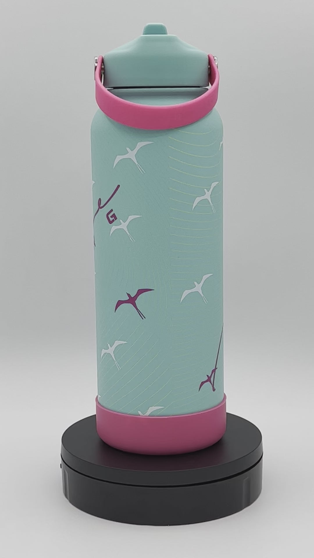 Wahine Rising Printed Iwa Flask Teal & Pink