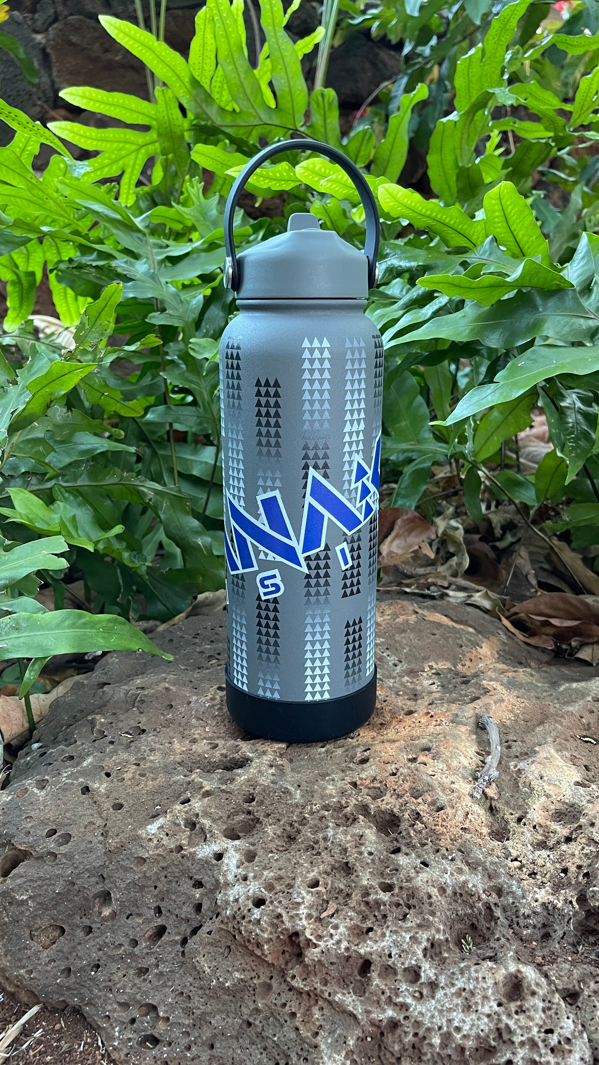 40oz Kanaka Rising Printed Flask Grey / Royal Blue